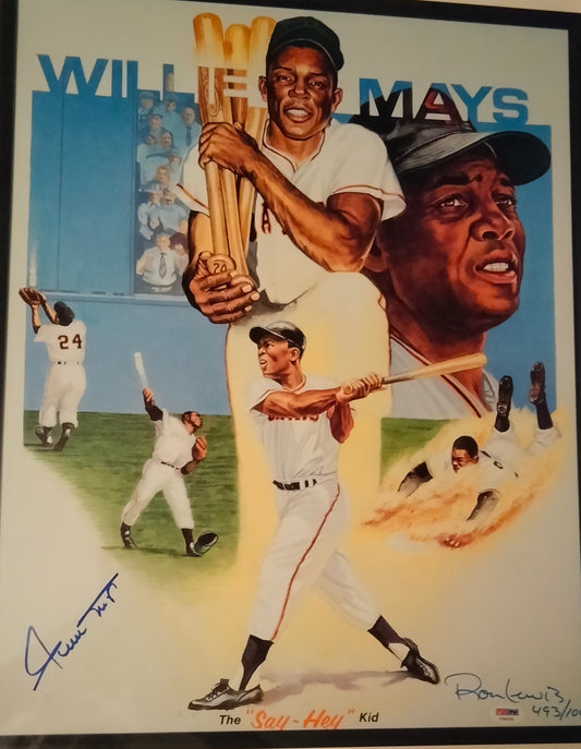 Willie Mays The "Say Hey" Kid New York Baseball Giants Hof Signed Auto Ron Lewis L/e Lithograph 
#D 493/1,000 PSA/DNA COA Giants