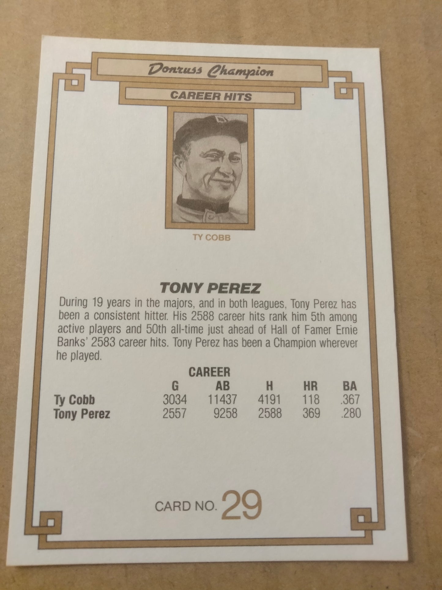 1984 Donruss Tony Perez Champion 3.5" x 5" Enlarged Players Card #29 Phillies