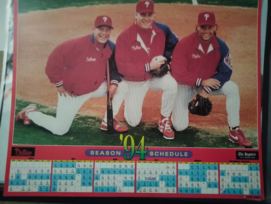 11 x 14 Phillies 1994 Team Season Schedule  Photo Dykstra/Daulton/Schilling
