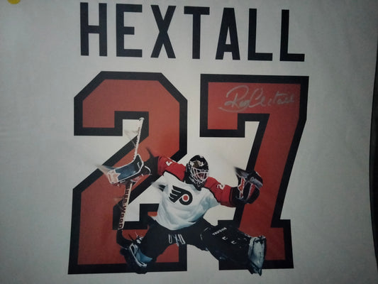 16 x 20 Ron Hextall Autographed Photo (3 small line markings) Flyers