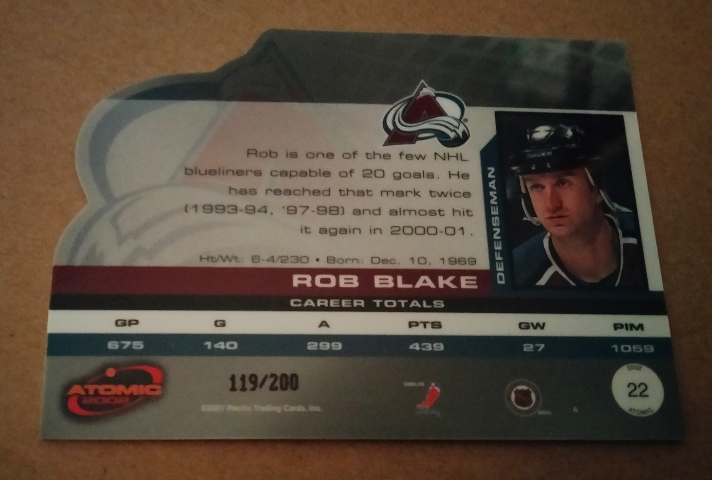 2002-03 Atomic Hockey #22 Rob Blake # 119/200 Colorado Avalanche - NM