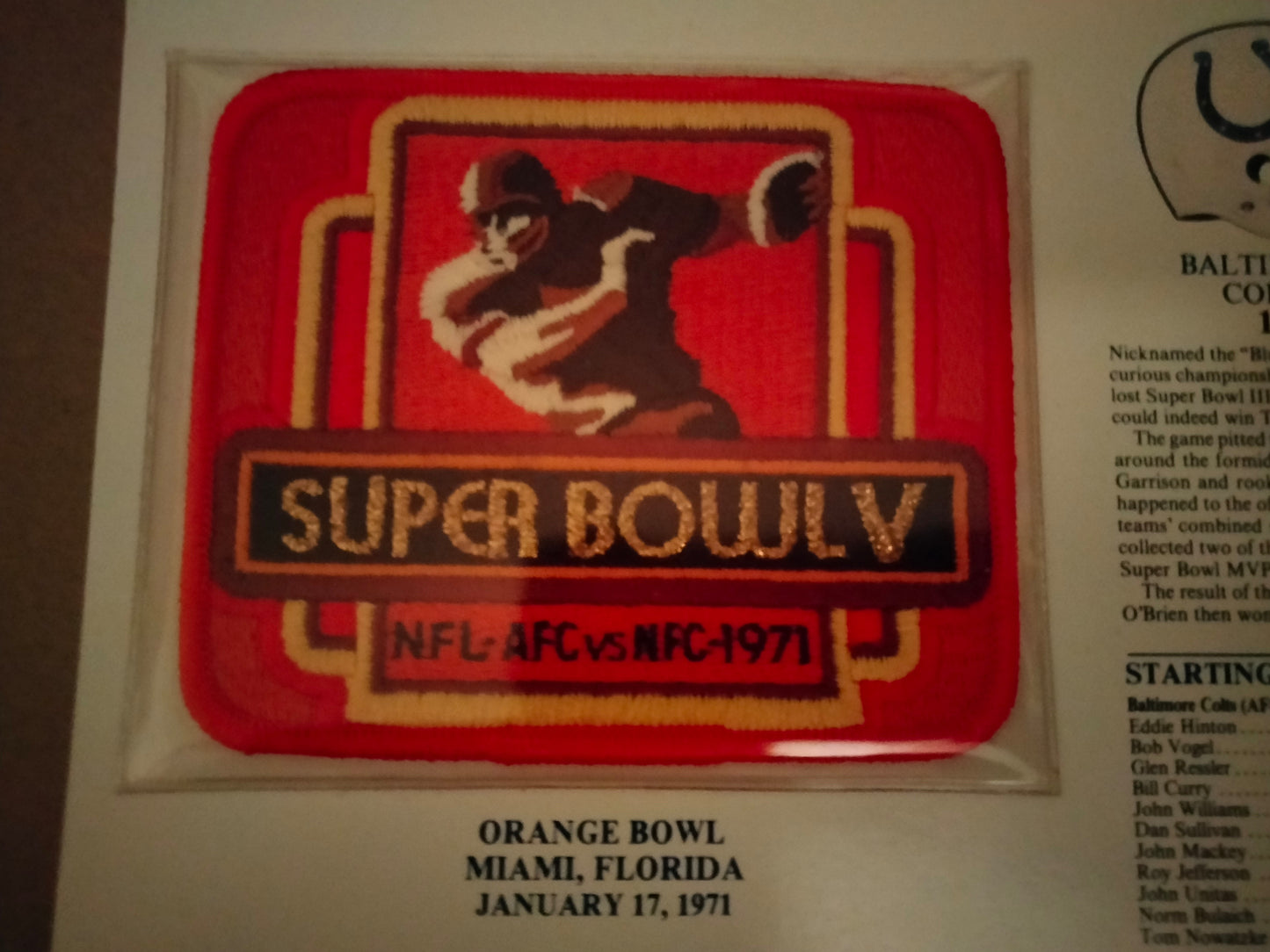 Super Bowl V (5) Colts vs Cowboys Willabee & Ward Official Super Bowl Patch