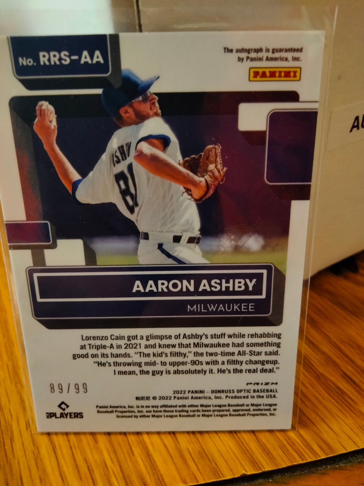 2022 Donruss OPTIC AARON ASHBY RC On Card Auto Rated Rookie Blue MOJO Prizm 89/99 Brewers