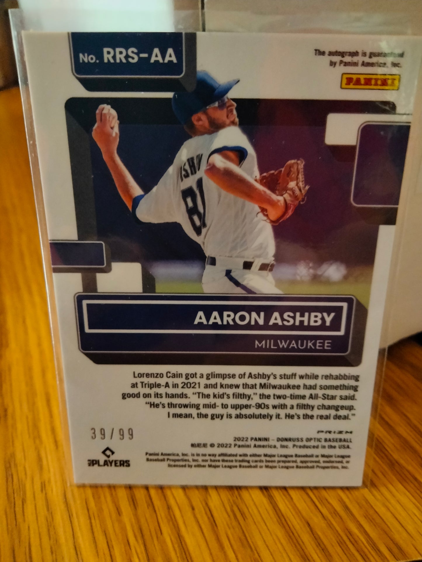 2022 Donruss OPTIC AARON ASHBY RC On Card Auto Rated Rookie Blue MOJO Prizm 39/99 Brewers