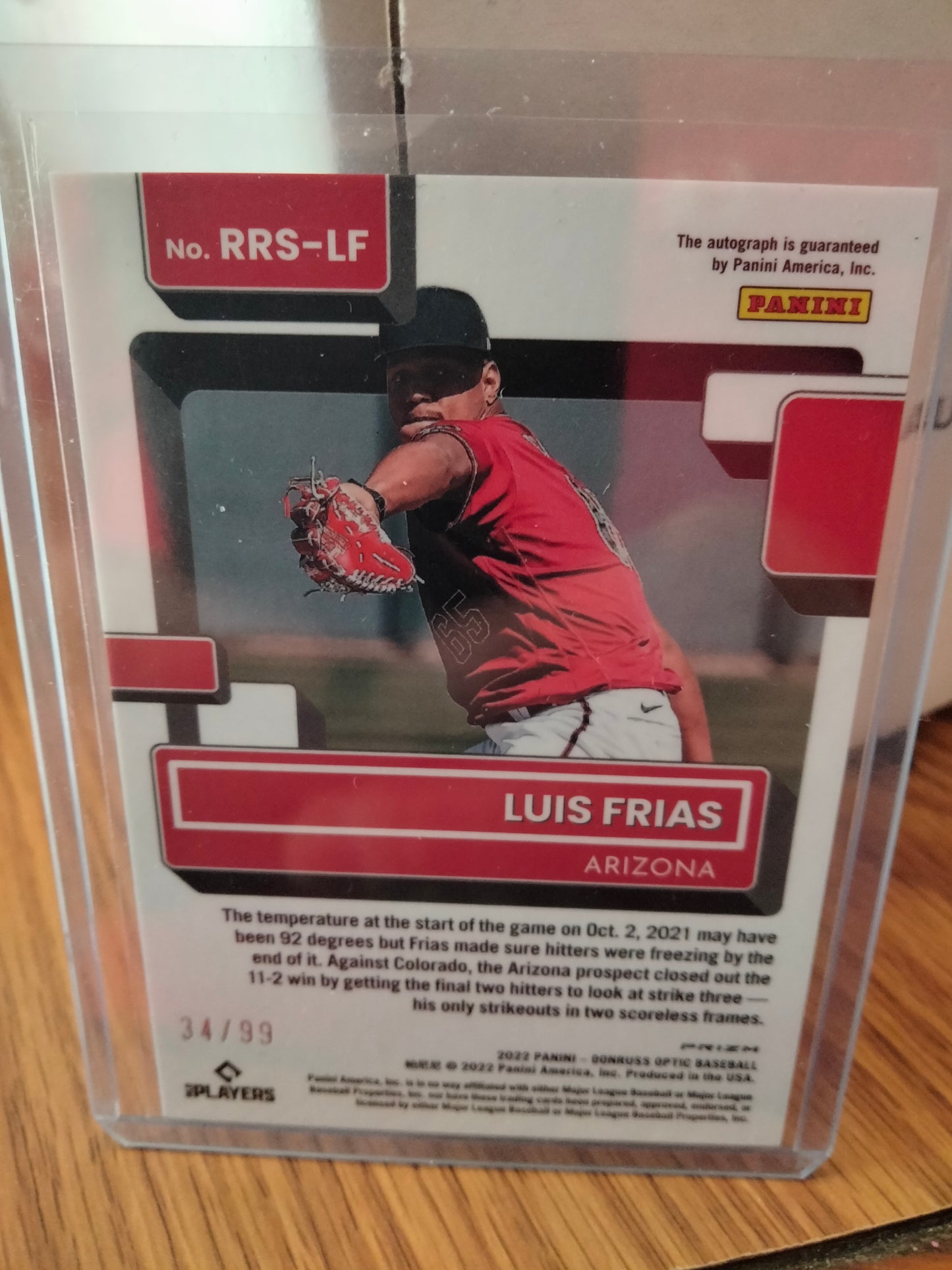 2022 DONRUSS OPTIC CHOICE RC LUIS FRIAS RED MOJO PRIZM AUTO #’d 34/99 D’BACKS