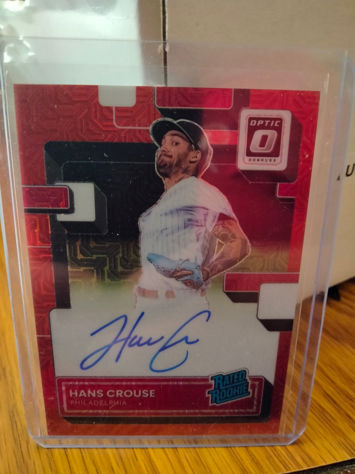 2022 DONRUSS OPTIC RATED ROOKIE SIGNATURE HANS CROUSE AUTO RED PRIZM MOJO #D67/99 RC Phillies