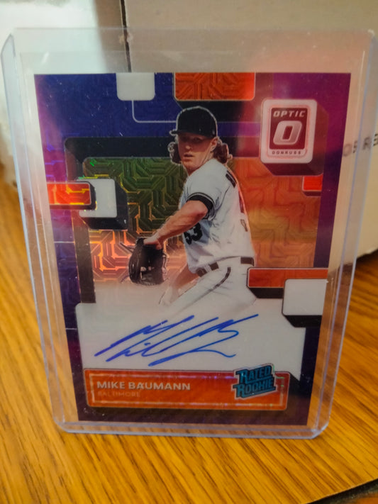 2022 Donruss Optic MIKE BAUMANN Purple Mojo Auto #D 57/88 Rookie RC #RRS-MB Orioles 