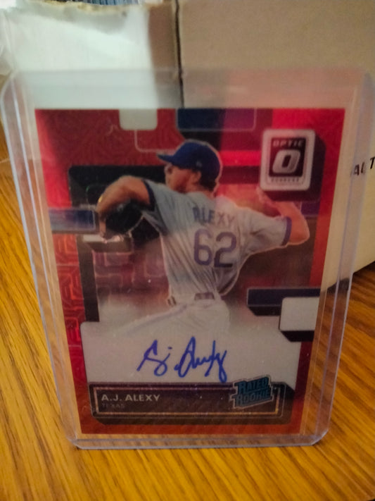 2022 PANINI DONRUSS OPTIC CHOICE A.J. ALEXY RATED ROOKIE RED MOJO AUTO #d 67/99 Rangers