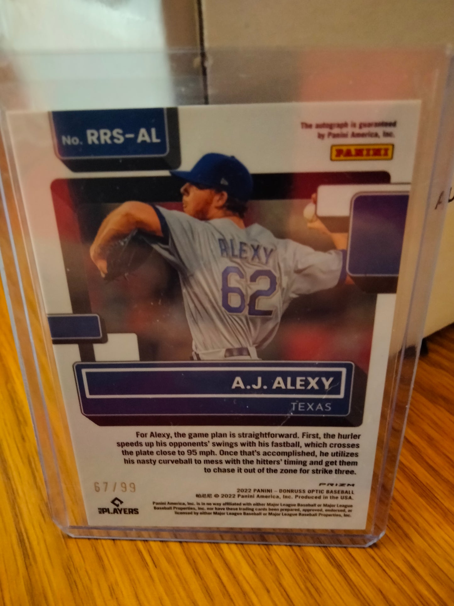 2022 PANINI DONRUSS OPTIC CHOICE A.J. ALEXY RATED ROOKIE RED MOJO AUTO #d 67/99 Rangers