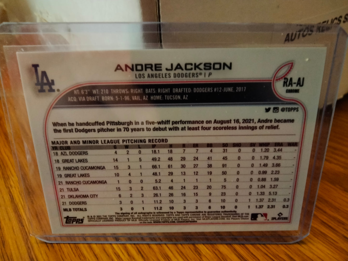 2022 Topps Chrome Andre Jackson Rookie Auto Autograph RC #RA-AJ Dodgers