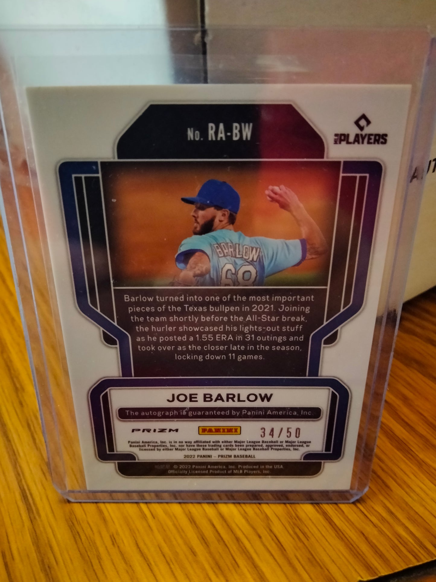 2022 PRIZM QUICK PITCH BLUE JOE BARLOW RC AUTO #D 34/50 RANGERS