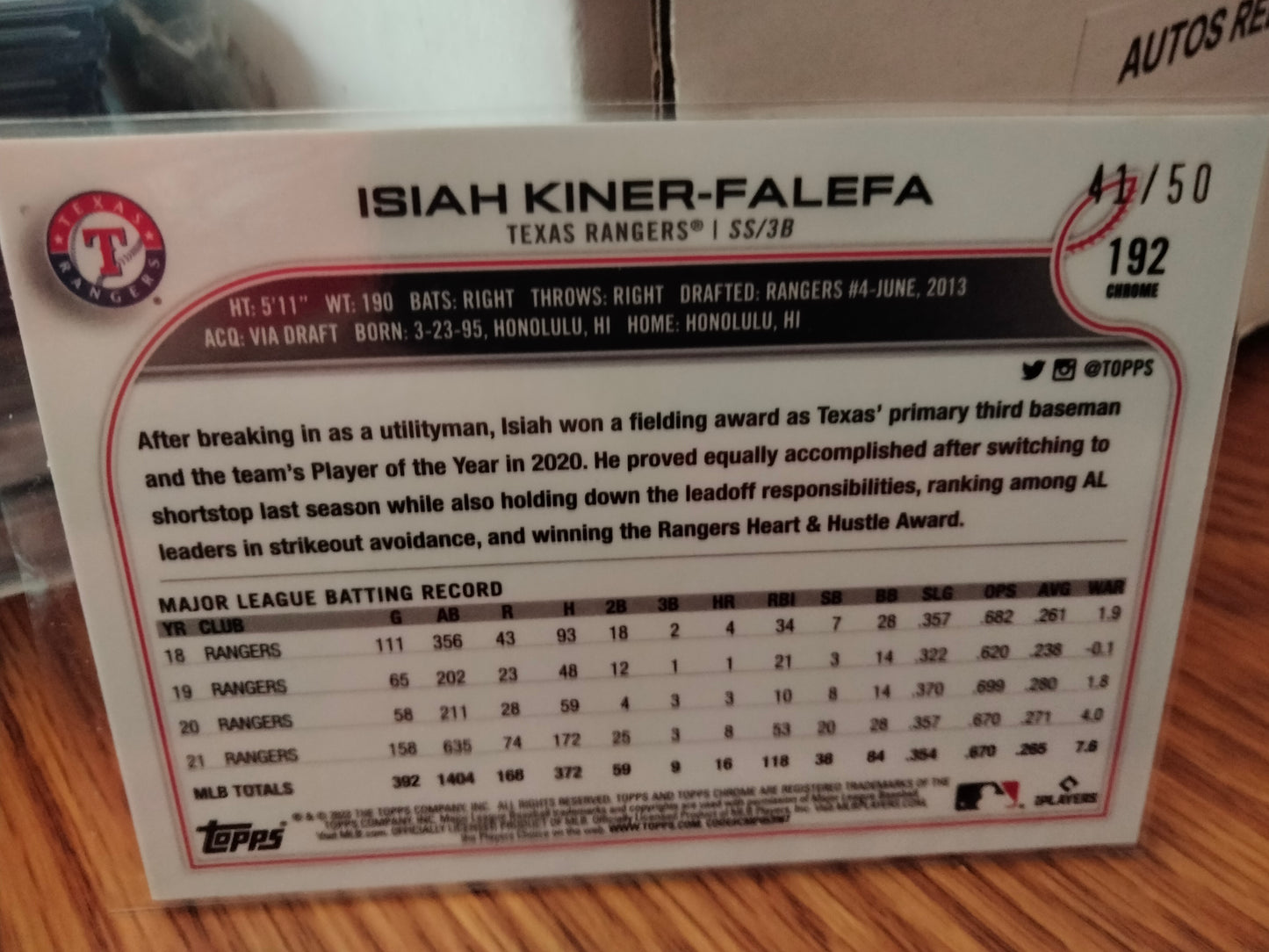 2022 Topps Chrome Isiah Kiner-Falefa Gold Refractor 41/50 Rangers