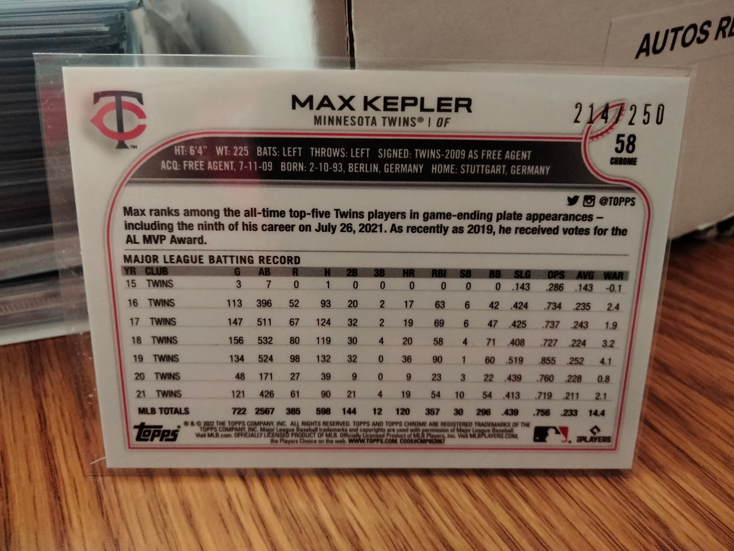 2022 Topps Chrome Logofractor Edition Purple #103 MAX KEPLER 214/250 Twins