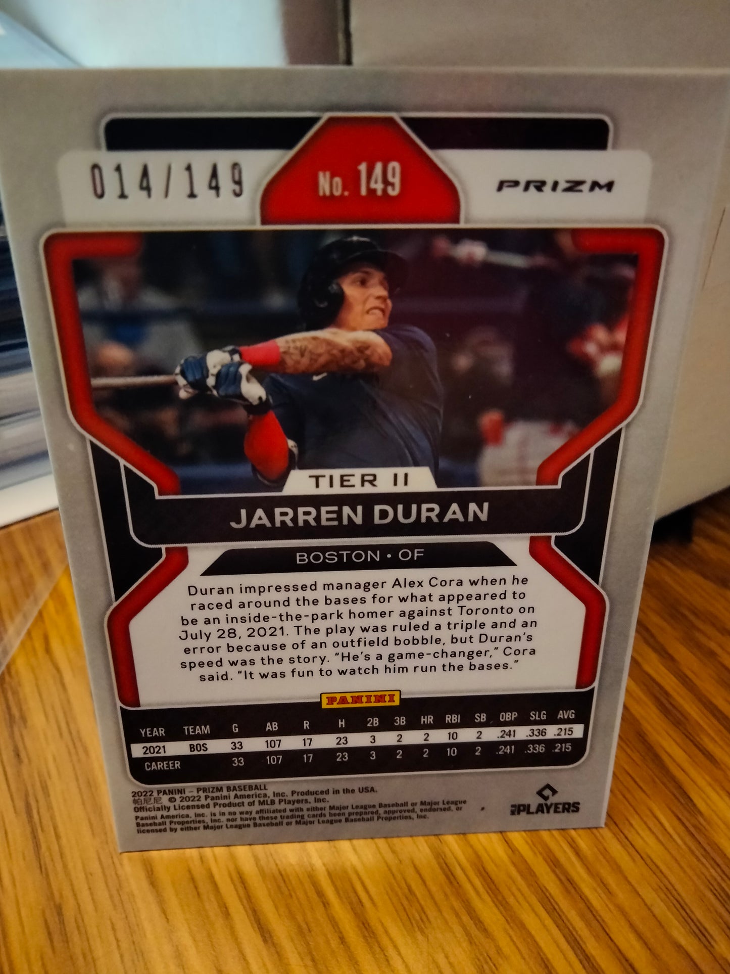 2022 Prizm Jarren Duran RC Tier II Red Mojo Prizm 014/149 #149