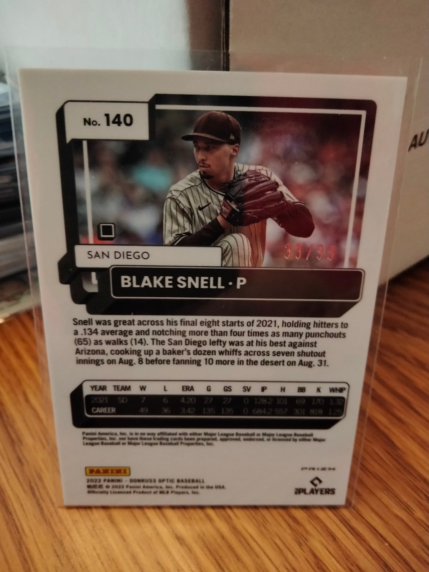 2022 Panini Donruss Optic Green Dragon Prizm #D 33/99 Blake Snell #140 Padres