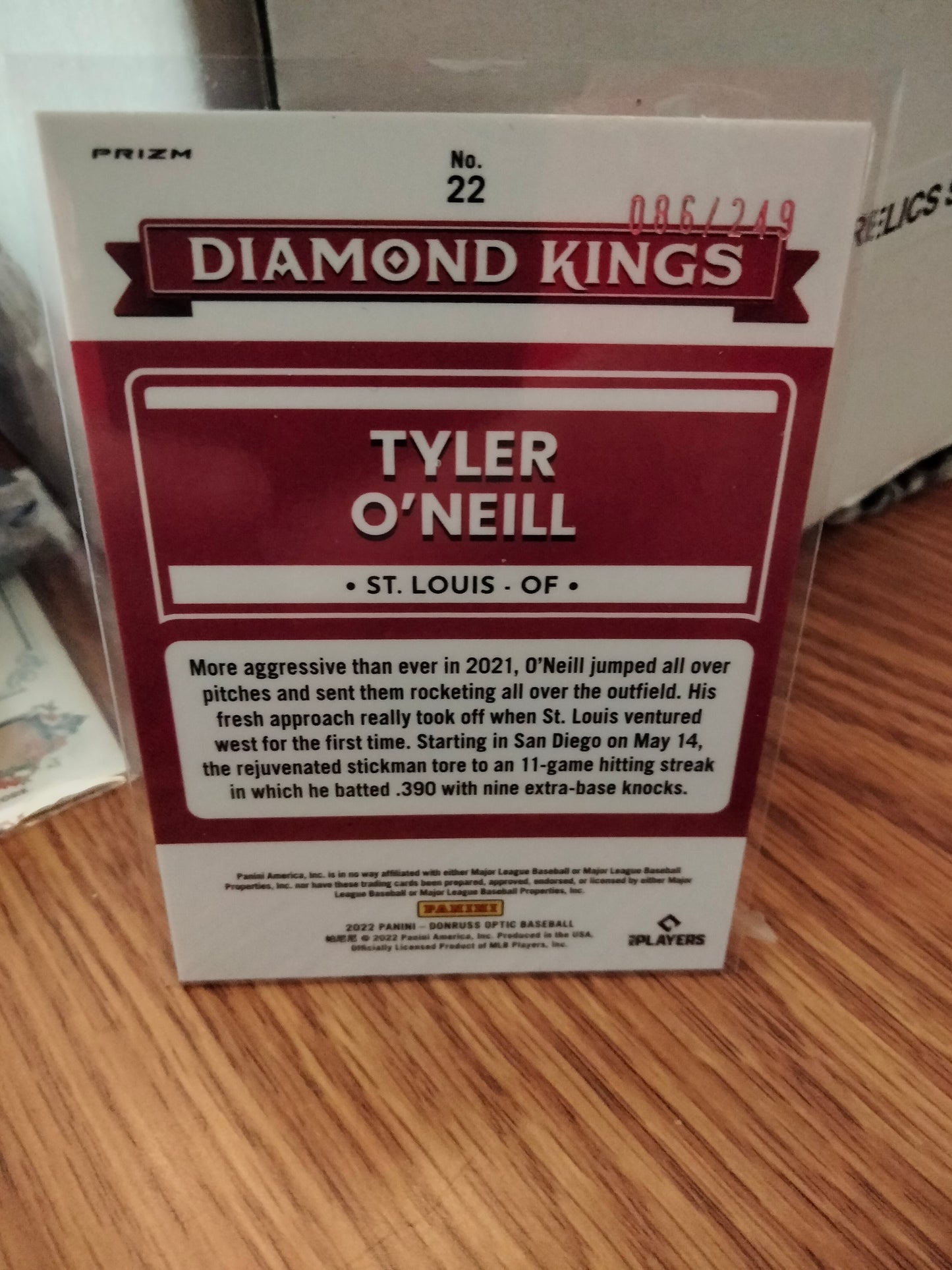 2022 Panini Donruss Optic Tyler O’Neill Diamond Kings Pink Velocity Prizm 086/249 Cardinals