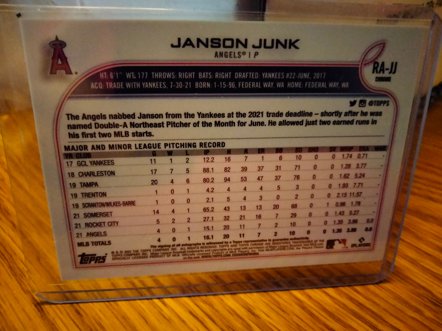 2022 Topps Chrome Janson Junk Rookie Auto #RA-JJ Los Angeles Angels RC