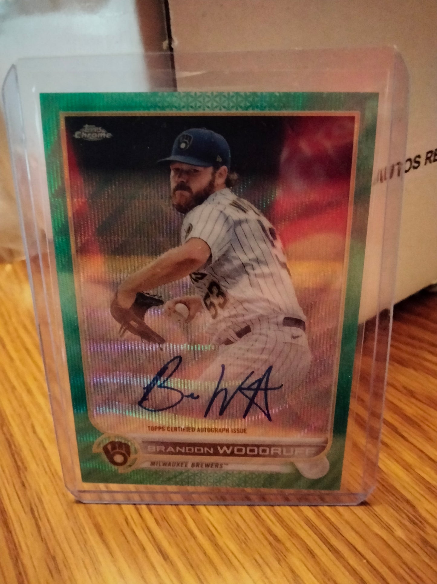 2022 Topps Chrome Aqua Wave Refractor Brandon Woodruff Brewers AUTO /199