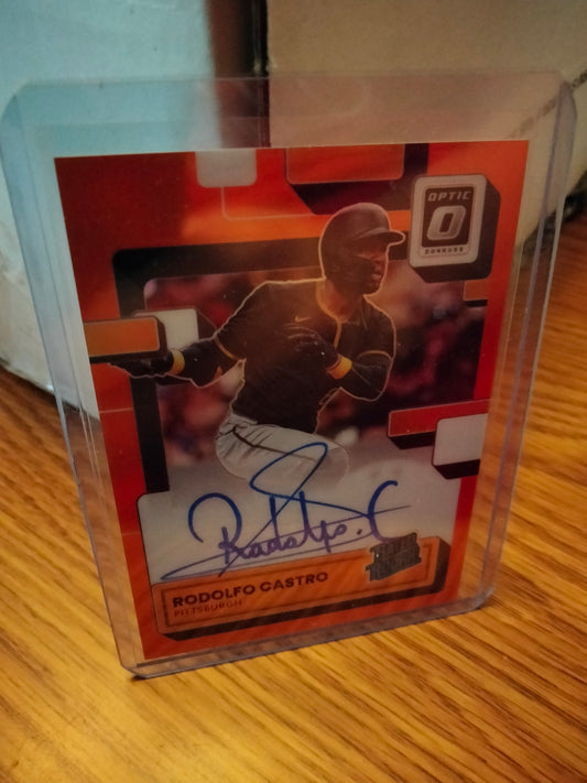 2022 Panini Donruss Rodolfo Castro Optic Orange Rated Rookie Auto /100 RC Pirates Phillies