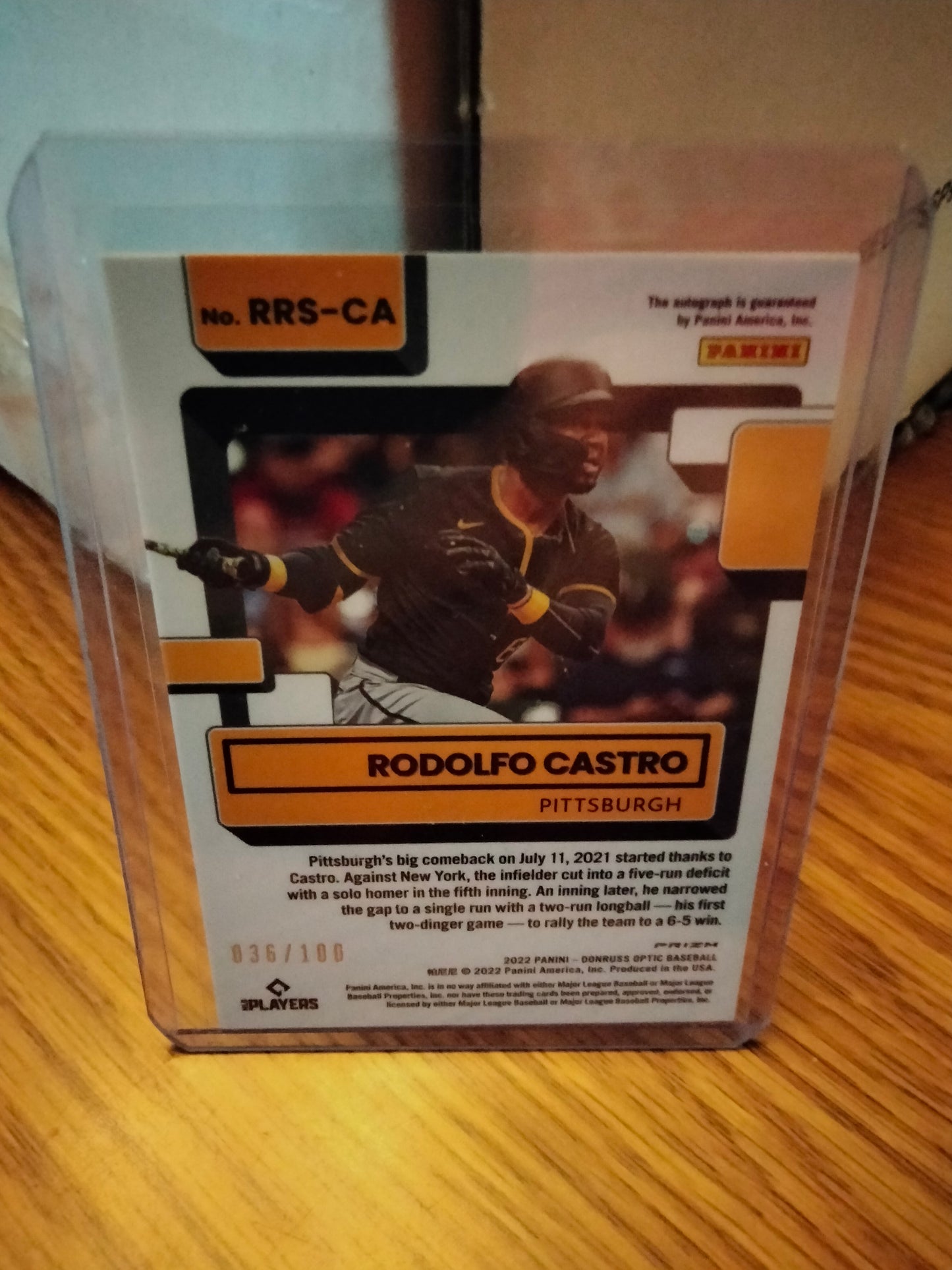 2022 Panini Donruss Rodolfo Castro Optic Orange Rated Rookie Auto /100 RC Pirates Phillies