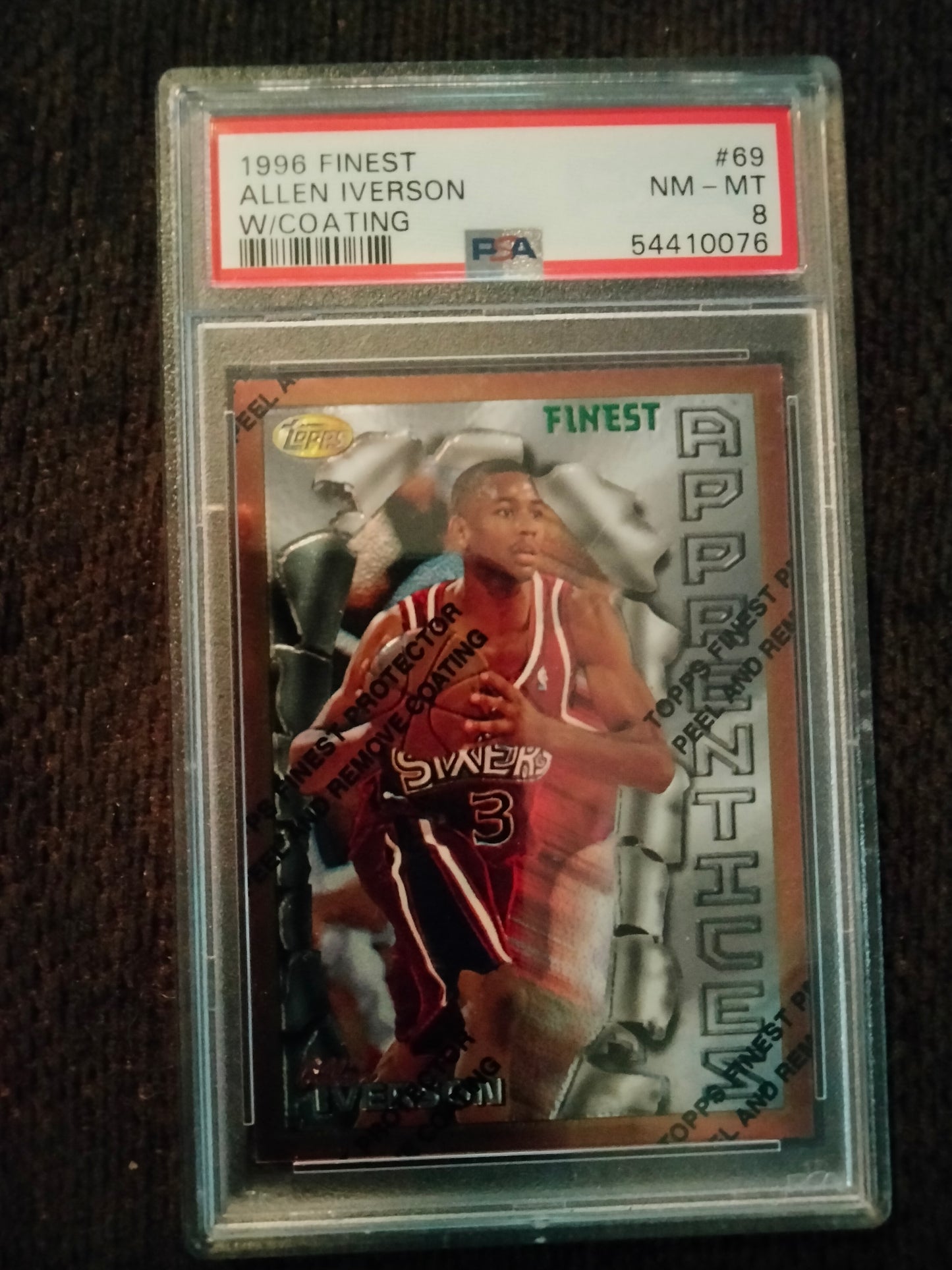 1996 Topps Finest Allen Iverson Rookie Apprentice W/Coating #69 PSA 9 76ers