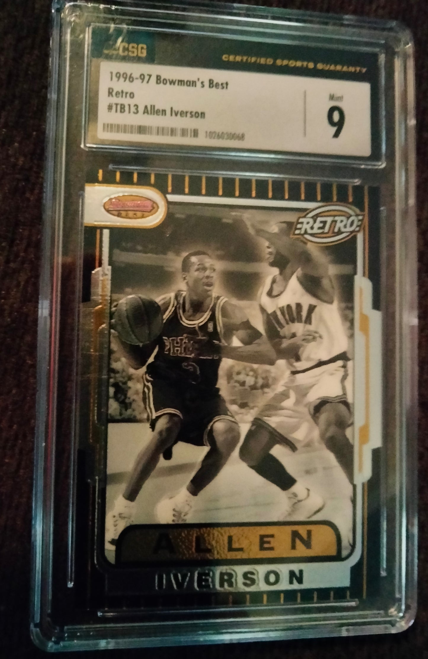 1996-97 Bowman's Best Retro #TB13 Allen Iverson RC Rookie Card CSG GEM MINT 9