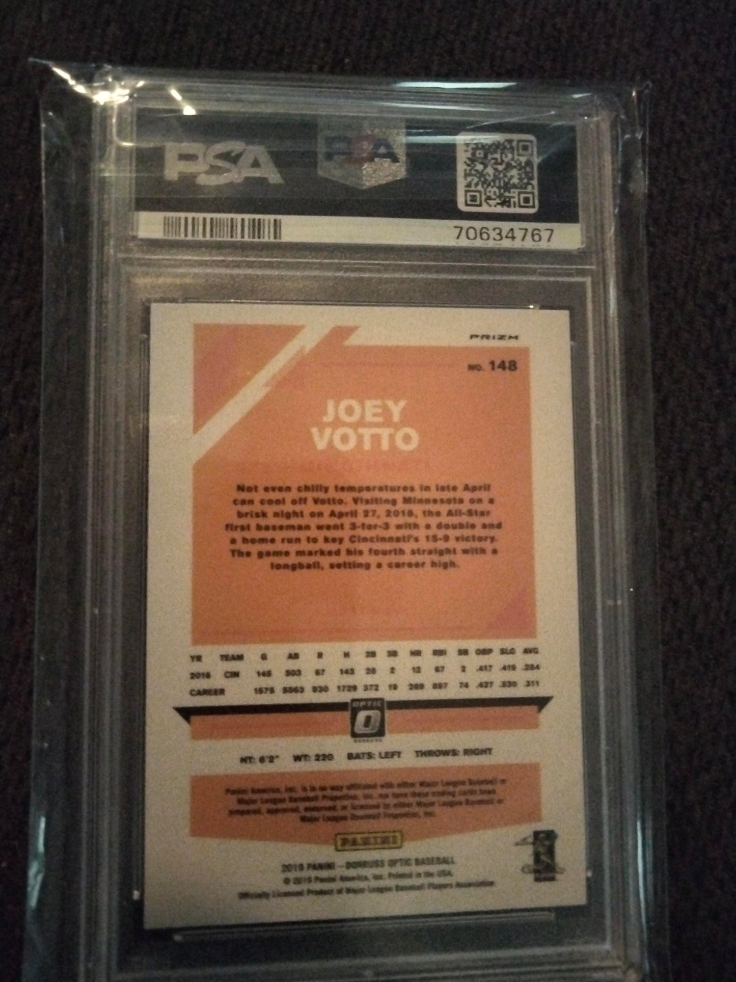 2019 Panini Donruss Optic Joey Votto Lime Green #148 Graded Mint 9 PSA Reds