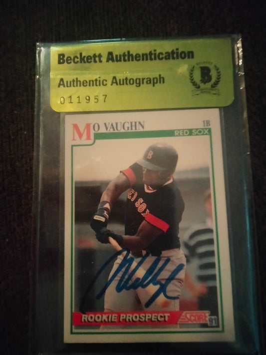 1991 Score Baseball Mo Vaughn Signed Card #1B Beckett Certed 011957 Boston Red Sox