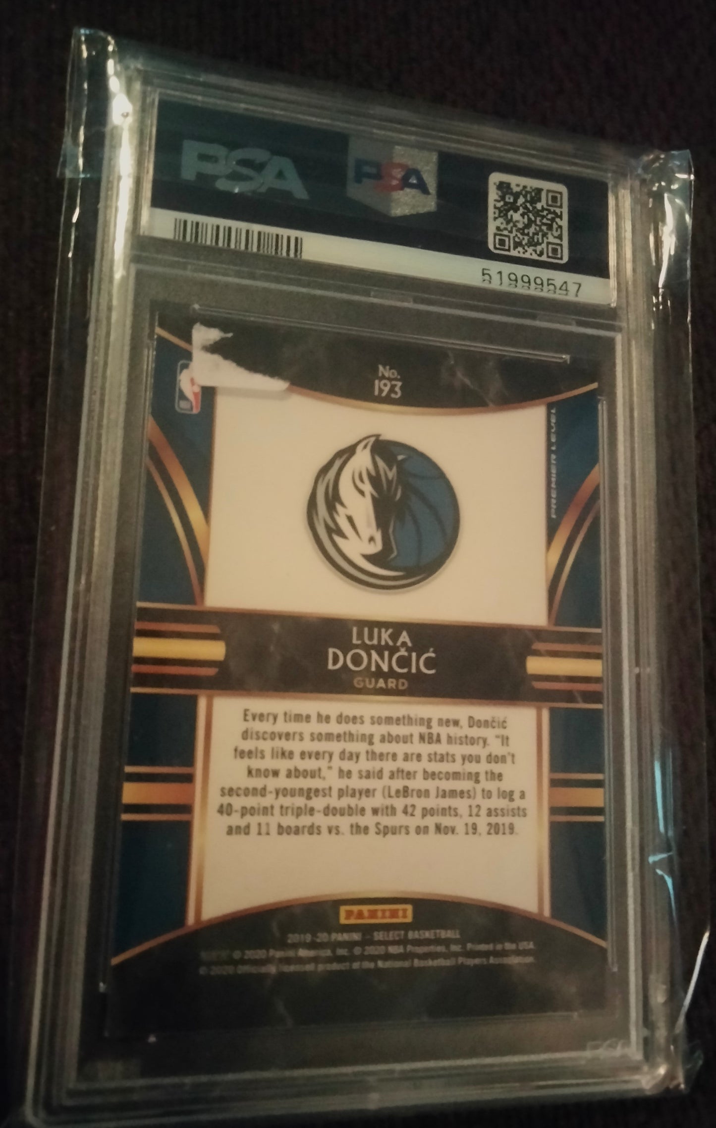 2019 Panini Select  Luka Doncic PSA 10 GEM MT #193 Mavericks