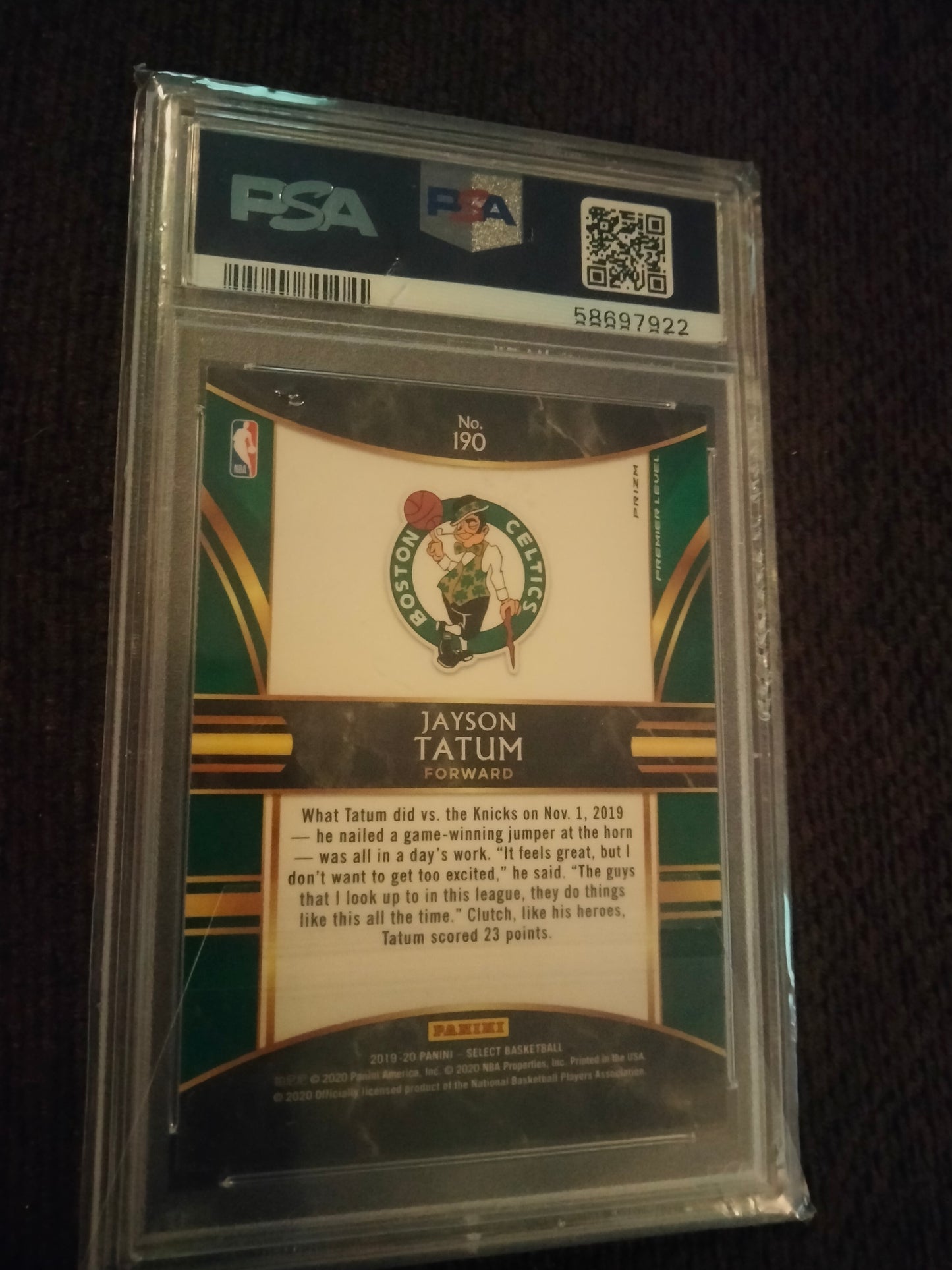 2019-20 Jayson Tatum Select Silver Prizm PSA 9 Mint #190 Panini Celtics