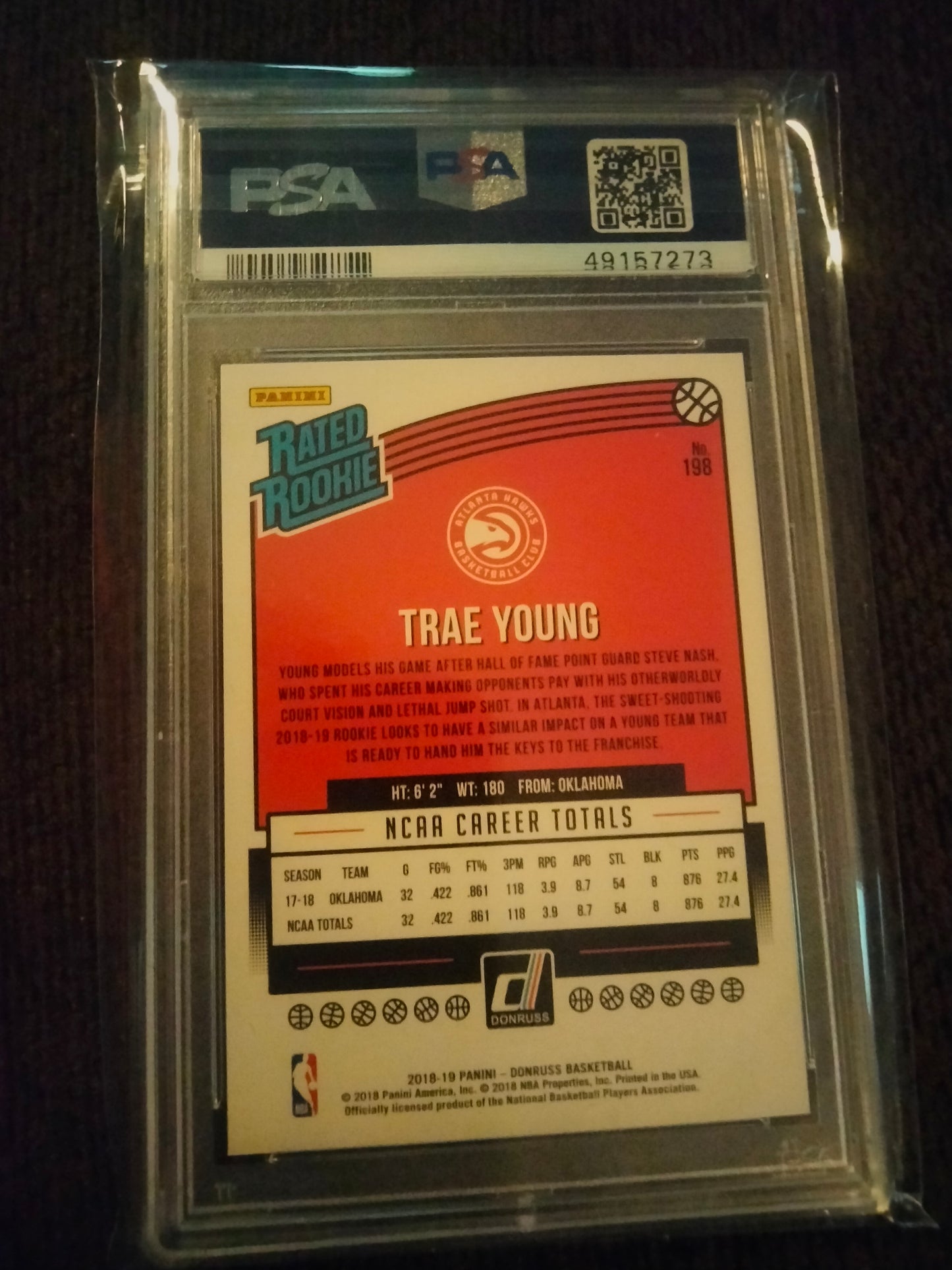 2018 Trae Young Panini Donruss Optic #198 Rated Rookie RC PSA 8 NM-MT