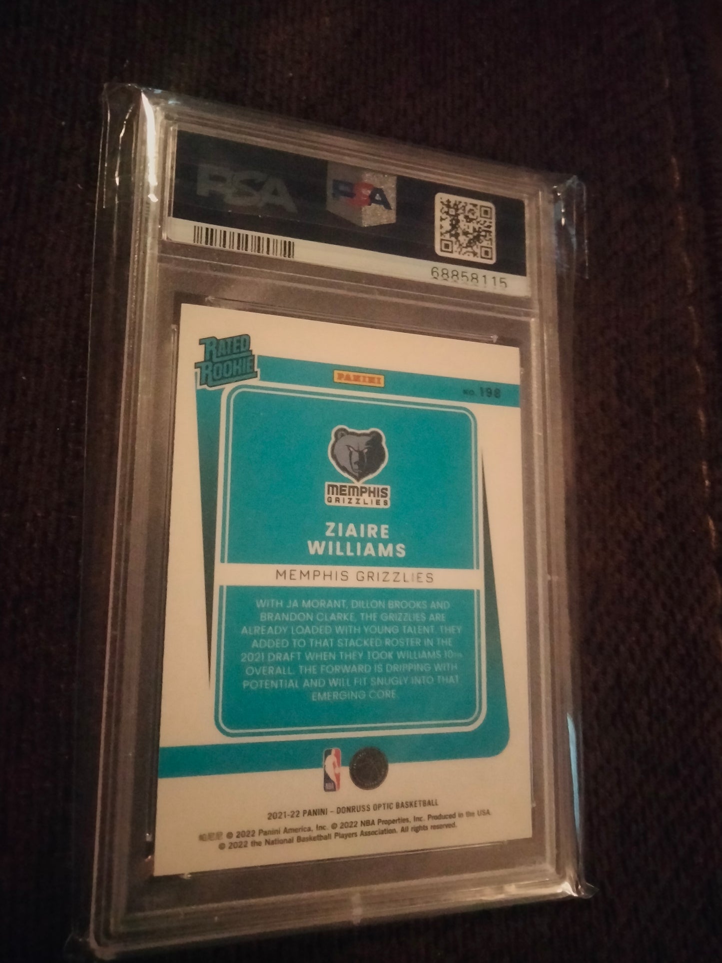 2021 Donruss Optic ZIAIRE WILLIAMS  Rookie RC PSA 9 MINT #198