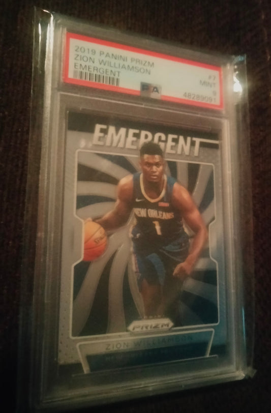 2019 ZION WILLIAMSON Panini Prizm Emergent #7 Pelicans RC Rookie PSA 9 MINT