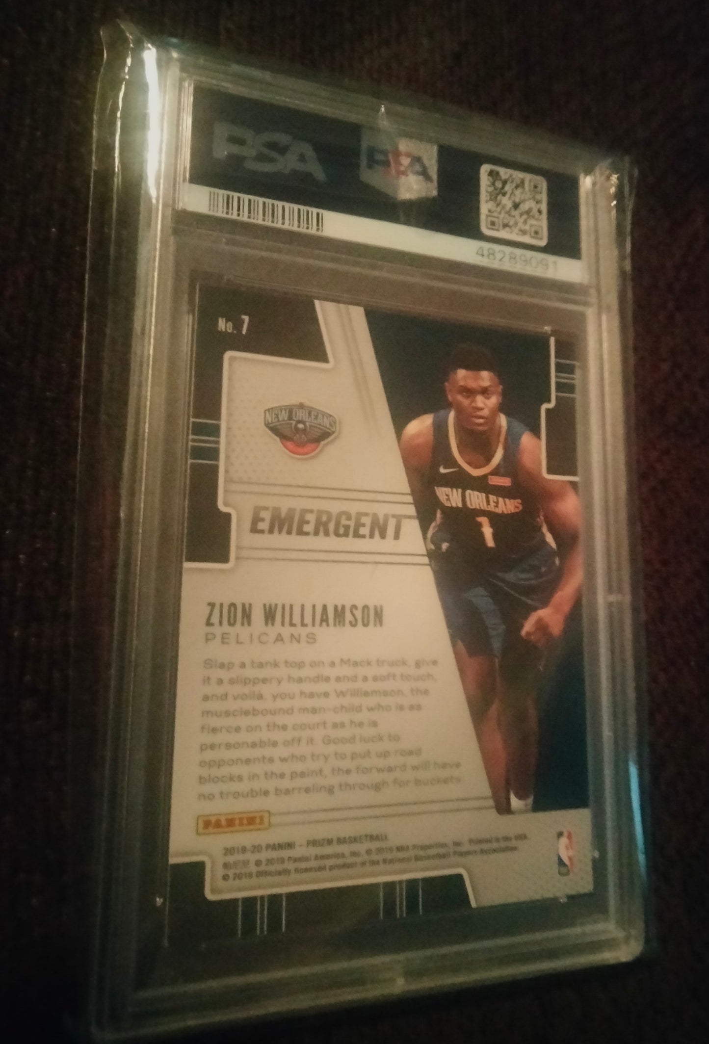 2019 ZION WILLIAMSON Panini Prizm Emergent #7 Pelicans RC Rookie PSA 9 MINT