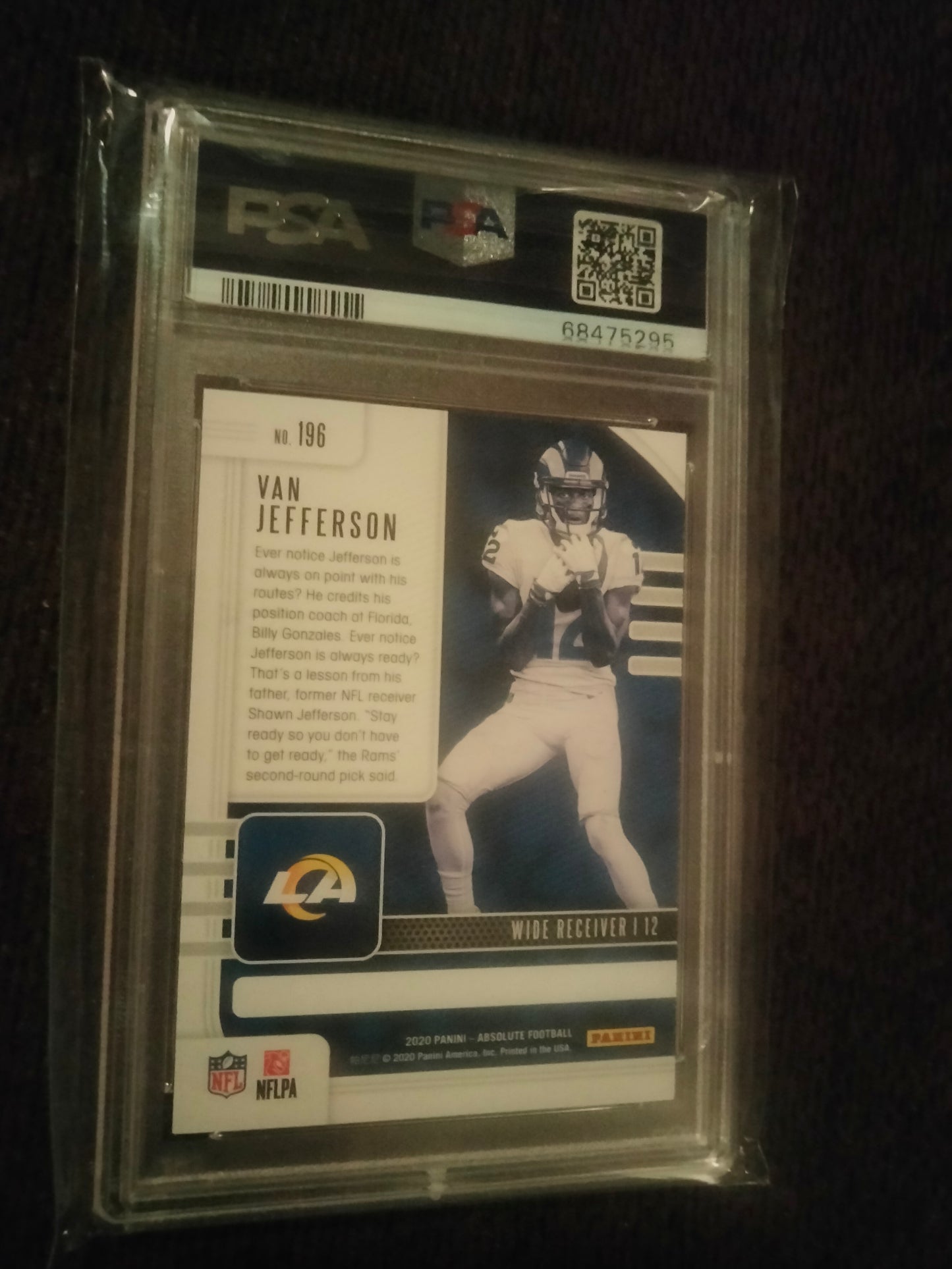 2020 Panini Absolute Van Jefferson Rookie Card Graded RC PSA Mint 9 Rams #196