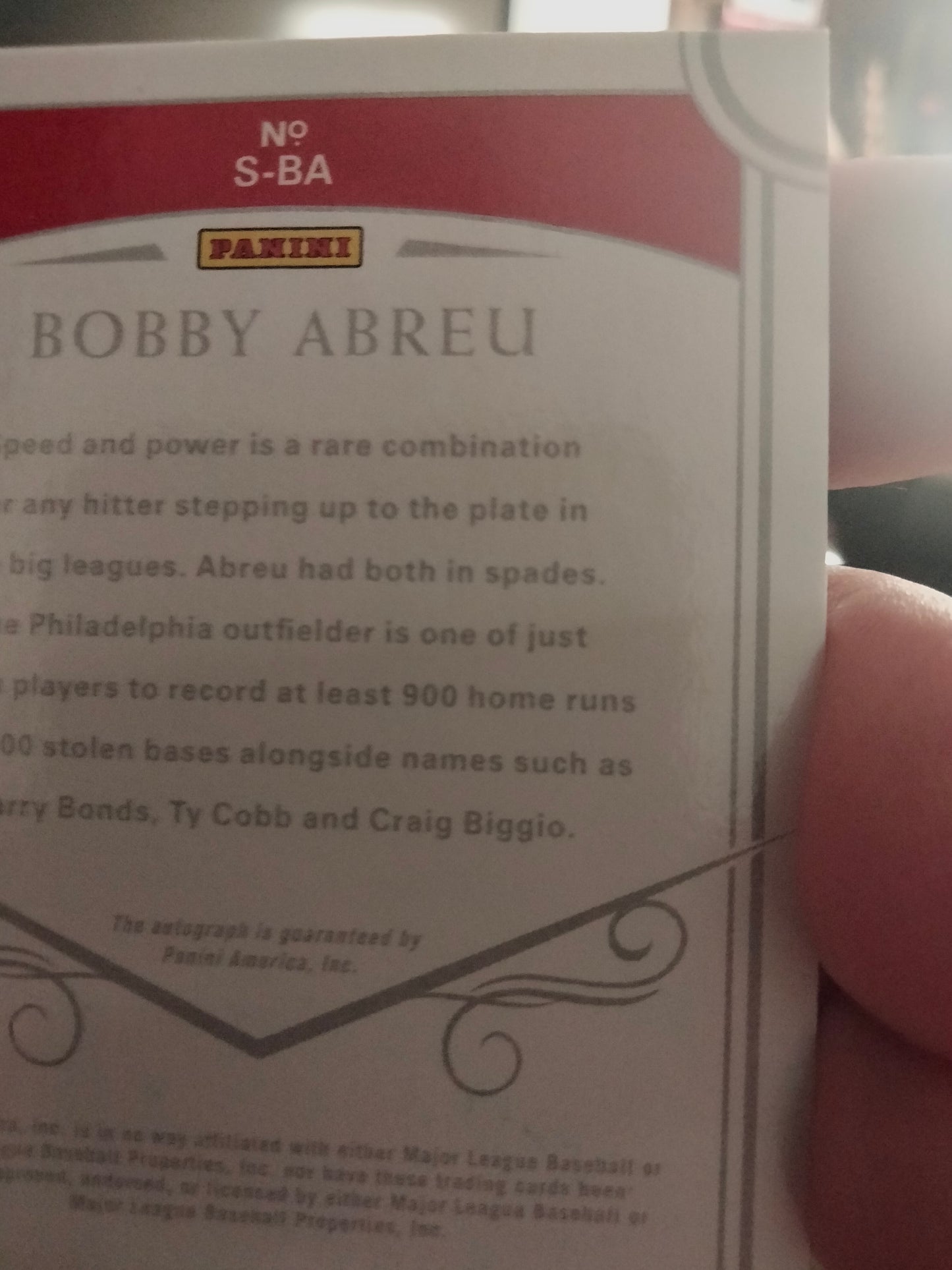 2021 National Treasures Bobby Abreu Autographed #D 01/10 Signed #S-BA NRMT ERROR CARD !! Phillies