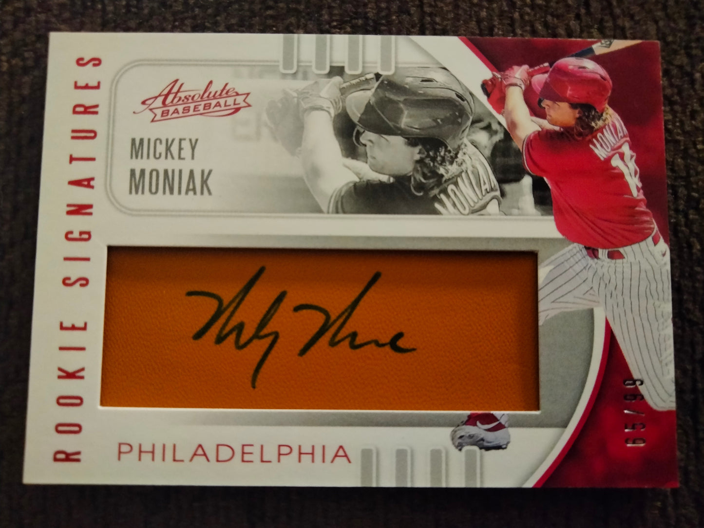 2021 Absolute Mickey Moniak Rookie Wood Signatures RC Auto #D 65 /199 Phillies Angels