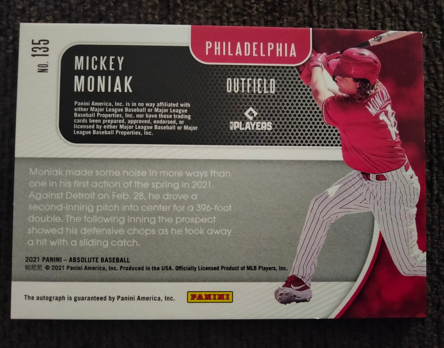 2021 Absolute Mickey Moniak Rookie Wood Signatures RC Auto #D 65 /199 Phillies Angels