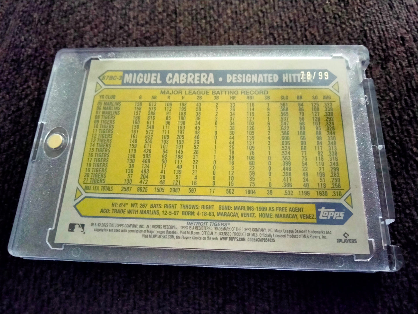 2022 Topps Chrome 35th Anniversary 1987 Green Miguel Cabrera #D 78/99 #87BC-3