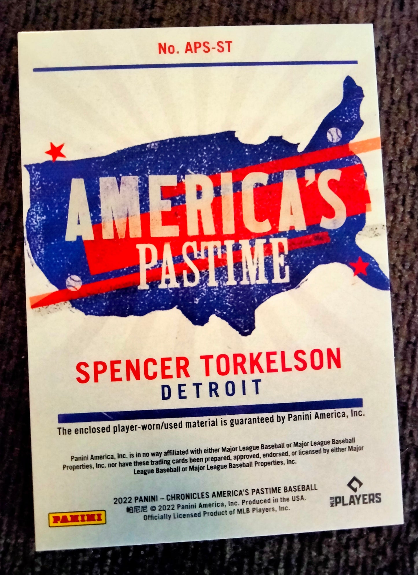 2022 Panini Chronicles - AMERICA'S PASTIME - SPENCER TORKELSON # AOS --