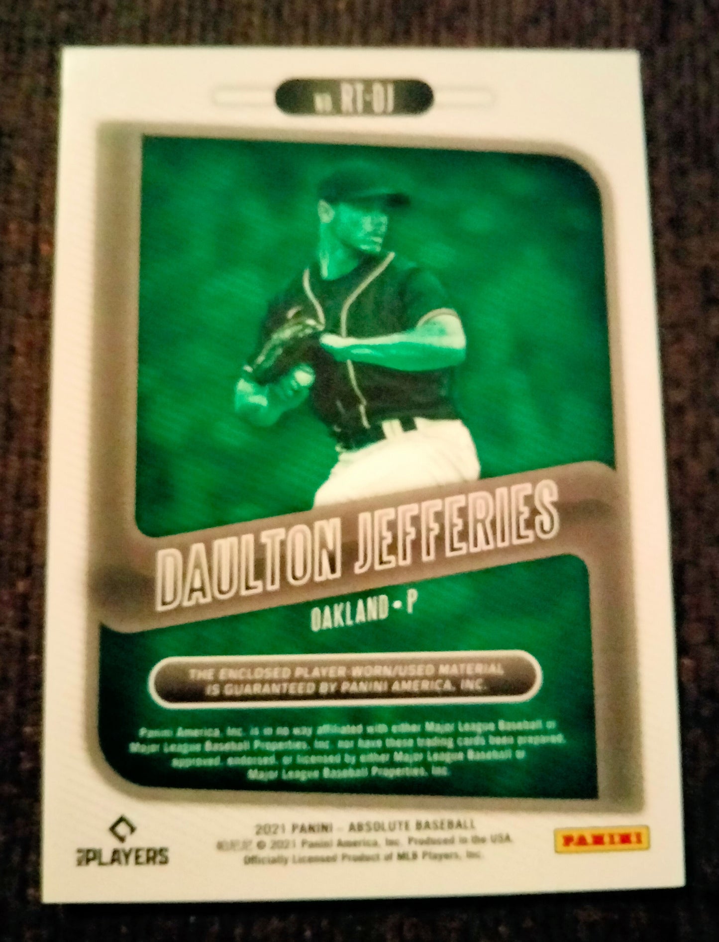 2021 Panini Absolute Rookie Threads Jersey Daulton Jefferies RC Relic Jersey #RT- DJ Oakland A's