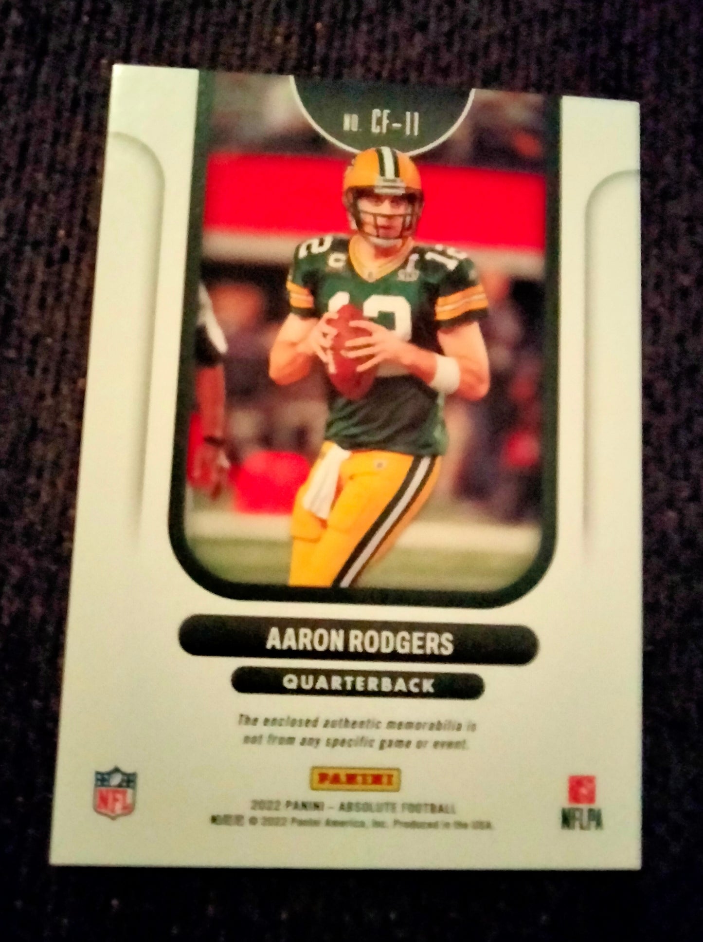 2022 PANINI ABSOLUTE CHAMPIONSHIP FABRIC AARON RODGERS CARD CF-11 PACKERS