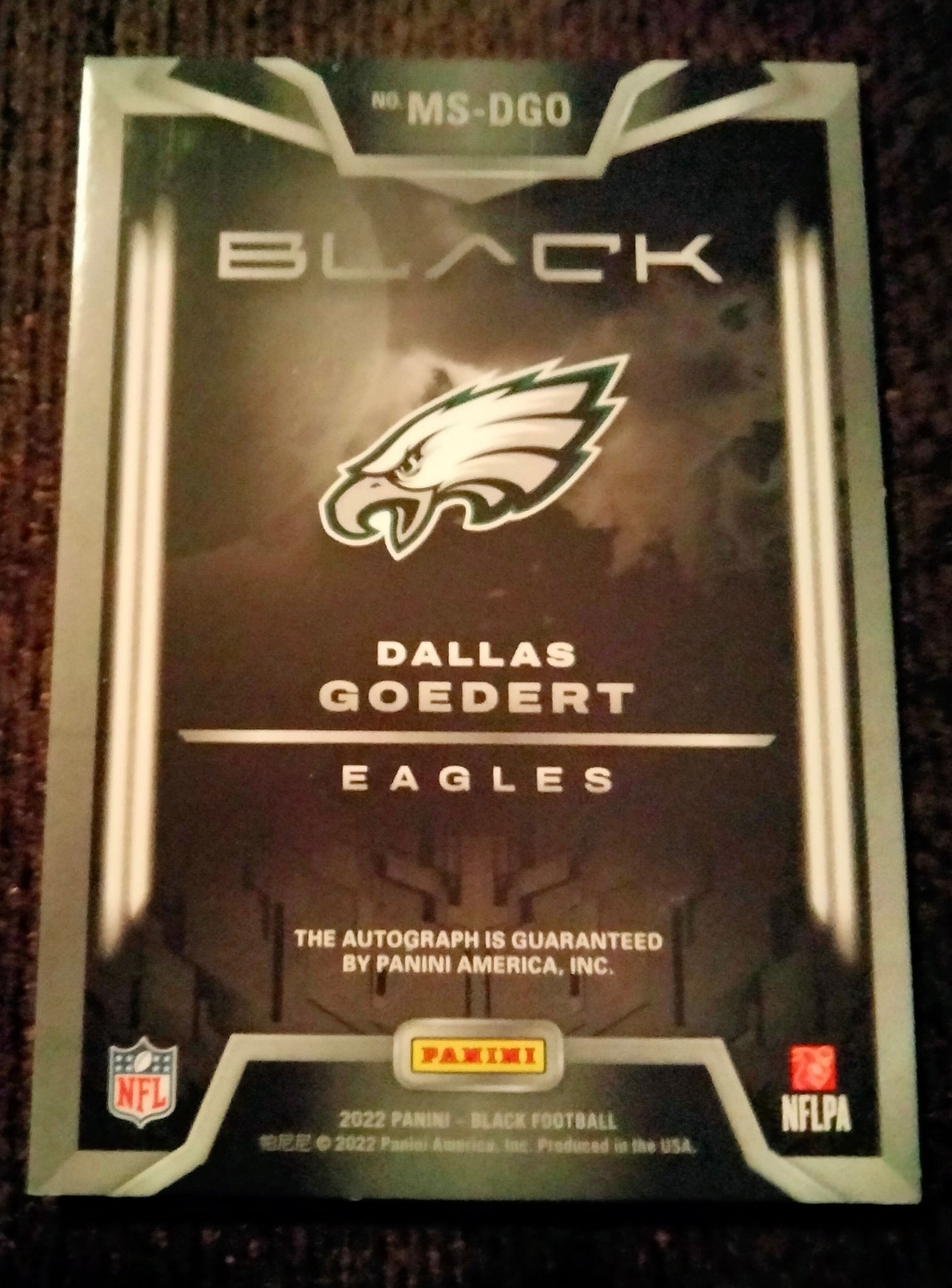 2022 Panini Black Dallas Goedert Midnight Signatures #’d 36/50  On Card Auto  Eagles