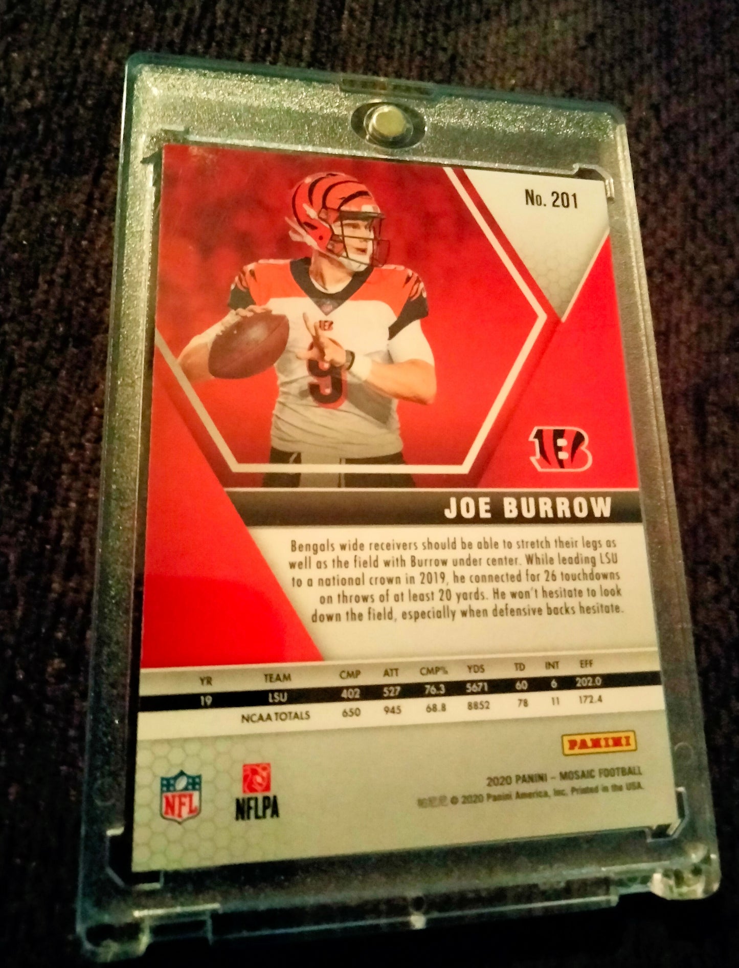 2020 Panini Mosaic Joe Burrow RC #201 Cincinnati Bengals