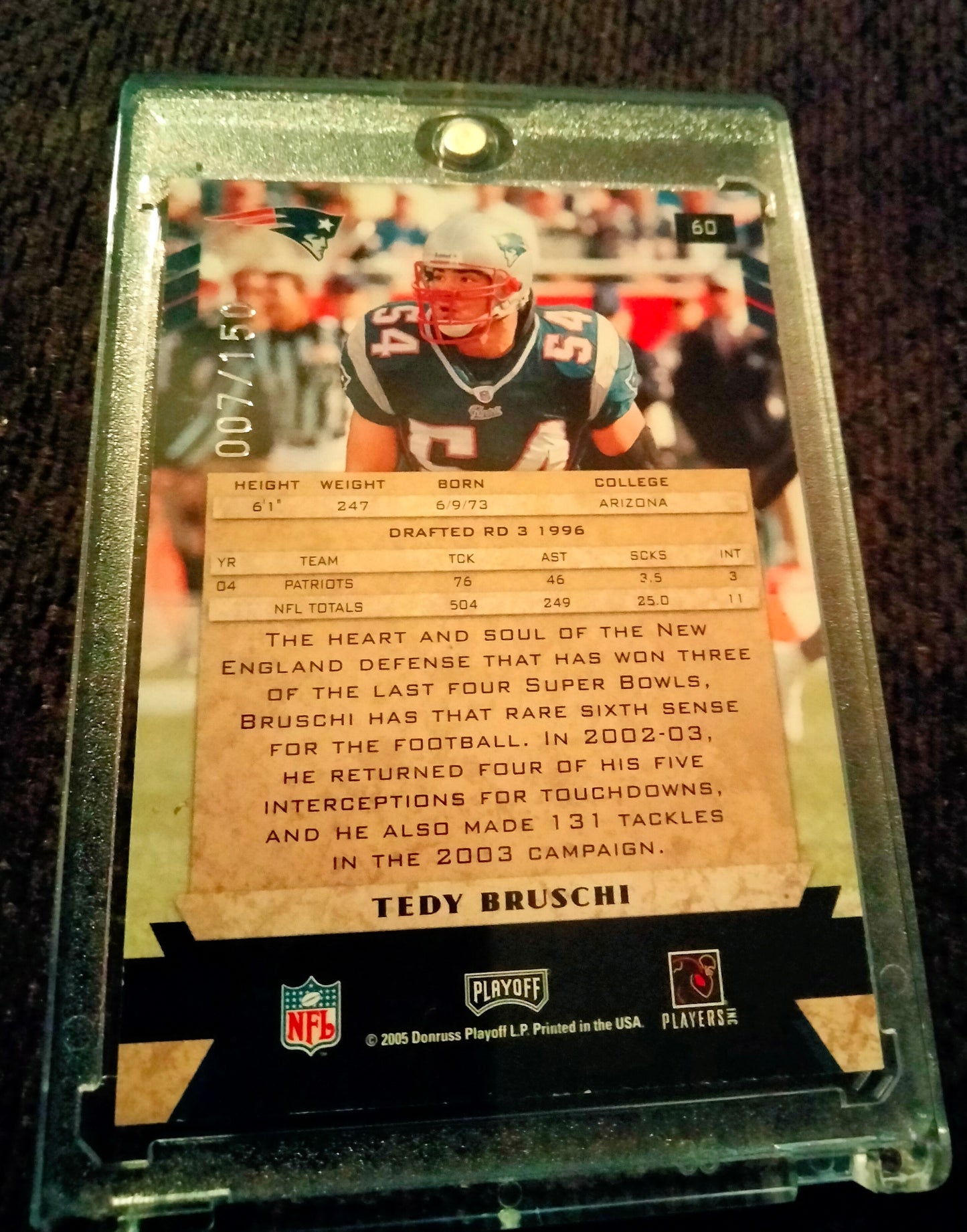 2005 Playoff Honors O's #60 Tedy Bruschi #d 007/150 Patriots RARE NRMNT