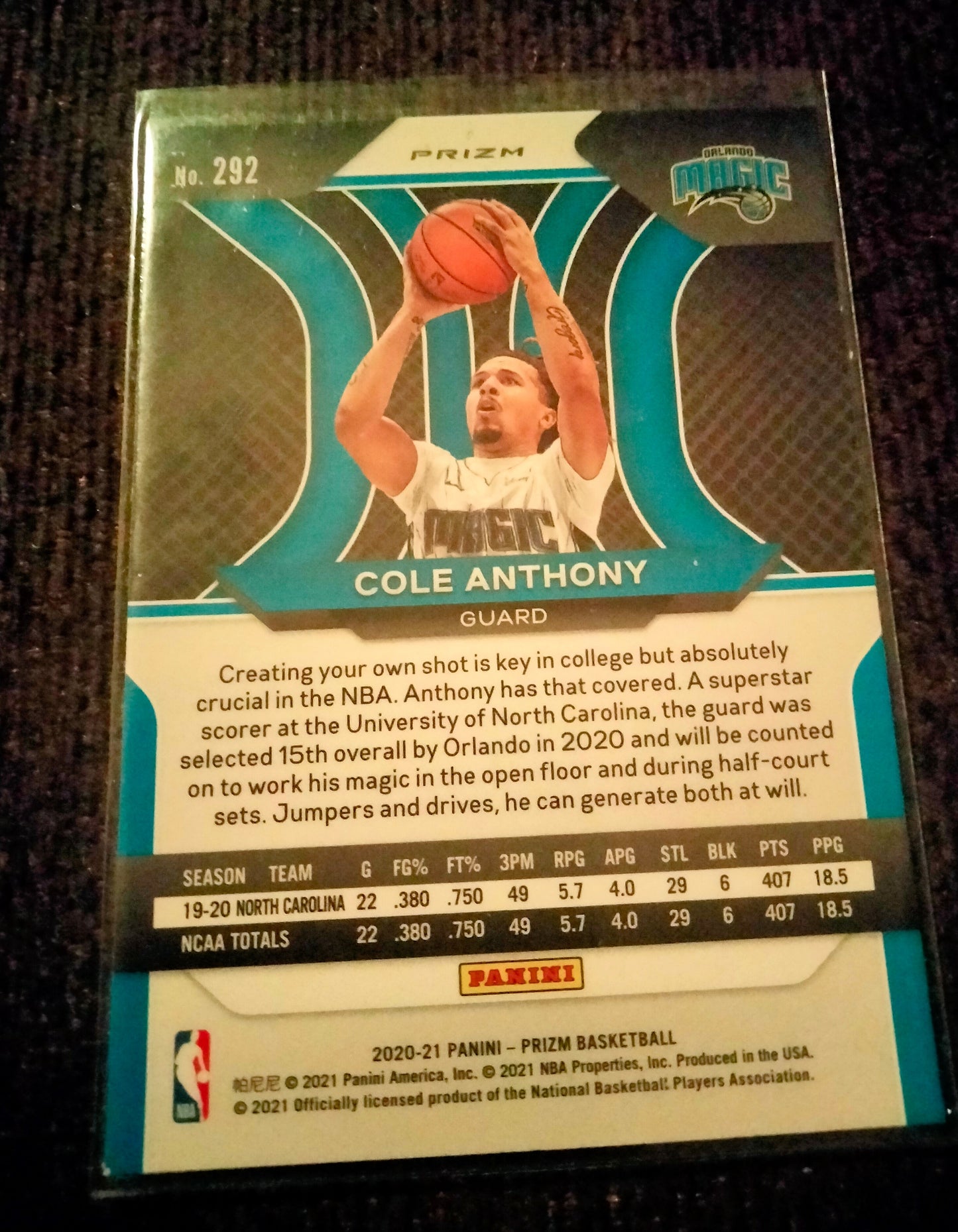 2020-21 Prizm Cole Anthony Prizm Pink Cracked Ice Rookie RC #292 PSA 9 Magic