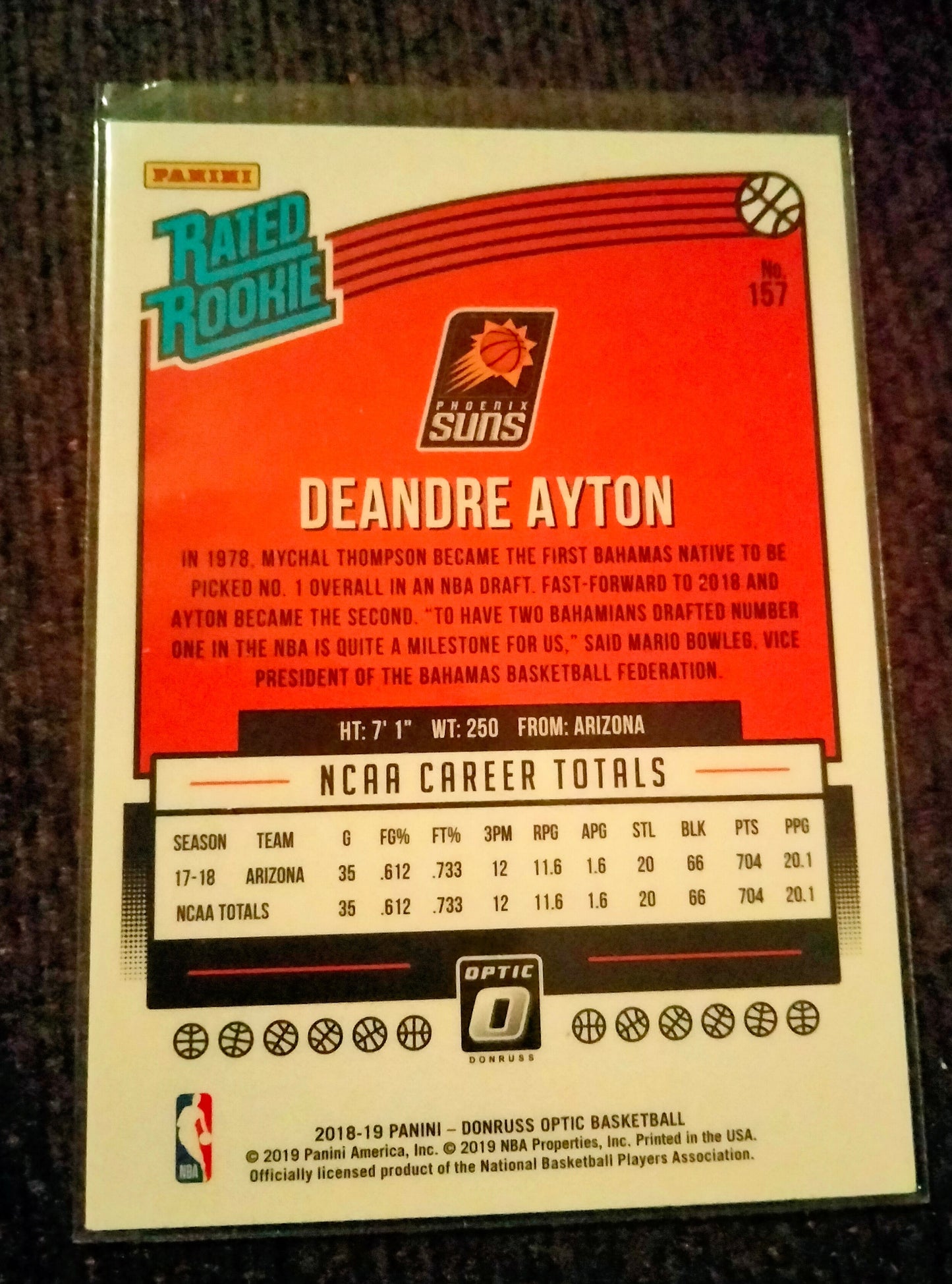 2018-19 Donruss Optic DeAndre Ayton RC #157 Phoenix Suns