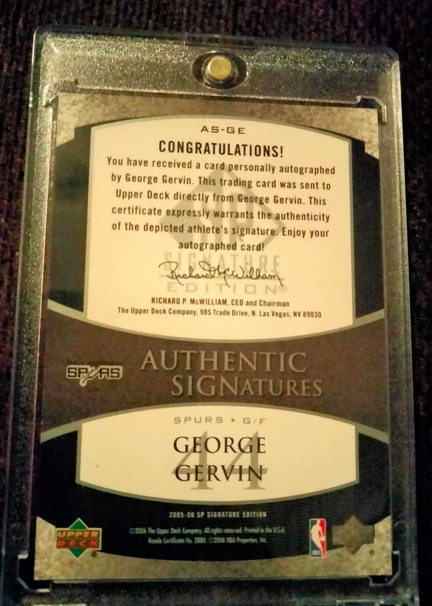 2005-06 UD SP Signature Edition GEORGE GERVIN #AS-GE Auto Spurs