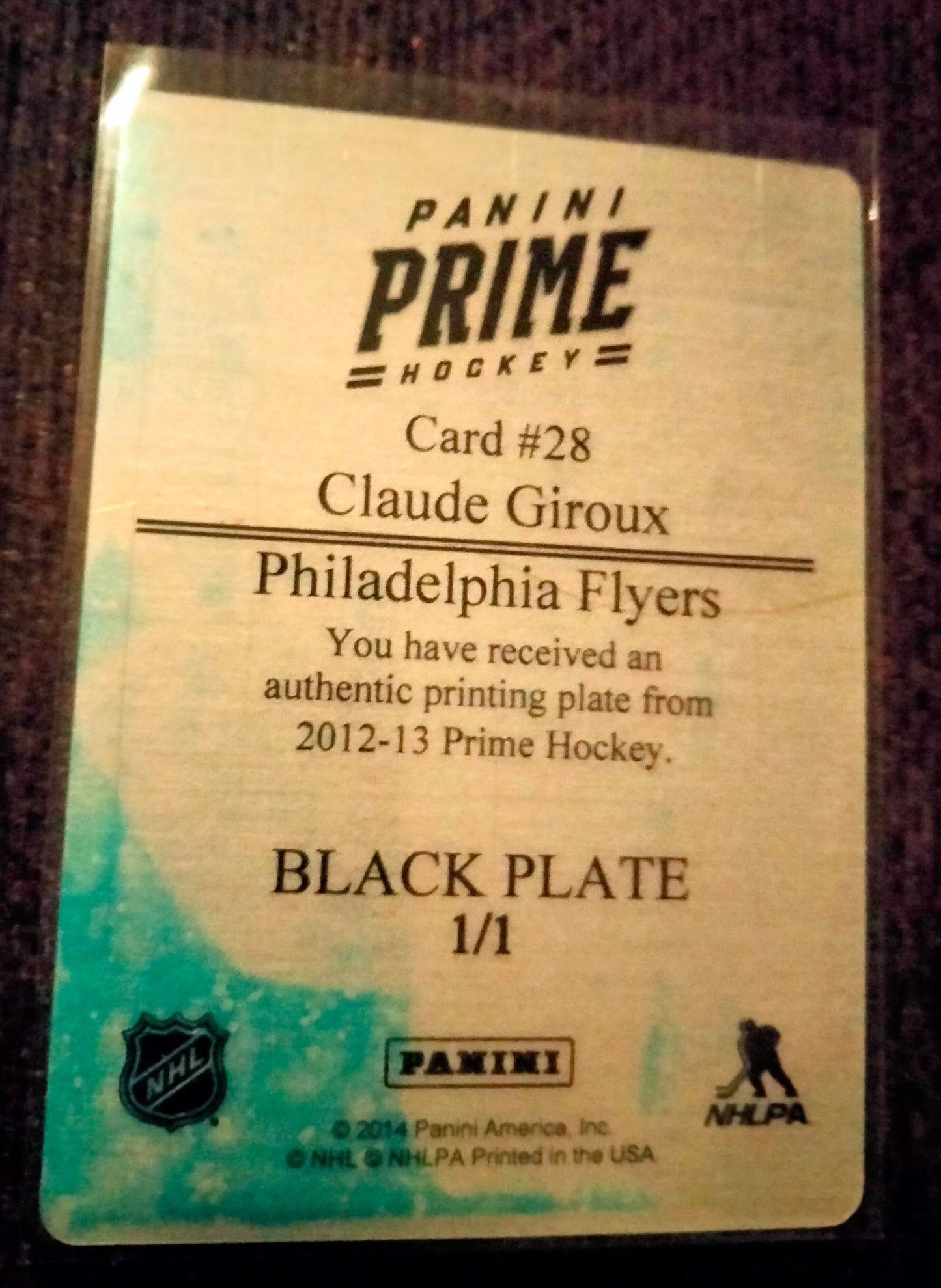 2012-13 Panini Prime Hockey Black Printing Plate Claude Giroux Flyers #D 1/1 SSP #28