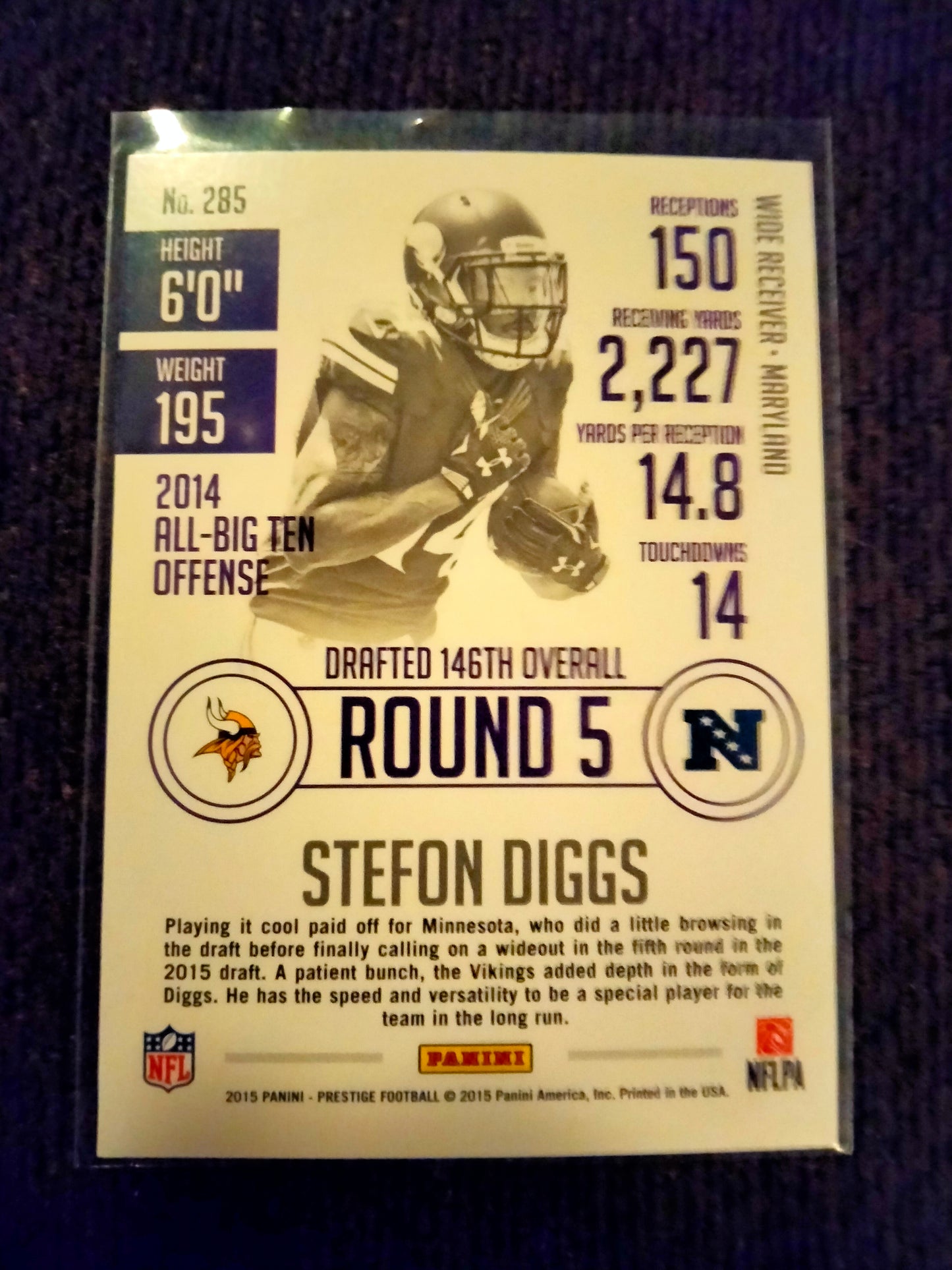 2015 Panini Prestige Football Base Card Variation Rookie #285 Stefon Diggs (Vikings)